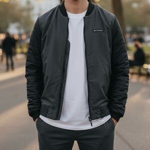 Columbia Men’s Quilted Insulated Bomber Jacket Small Gray Black